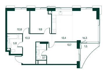 3-BD Apartment Sale, 85.3 sq. m. at Primavera, Volokolamskoye Highway, вл67, Moscow, Russia #2