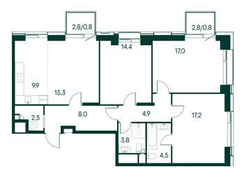 3-BD Apartment Sale, 99.1平方米 at Primavera, Volokolamskoye Highway, вл67, Moscow, Russia #3