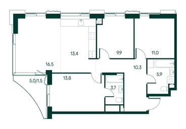 3-BD Apartment Sale, 86平方米 at Primavera, Volokolamskoye Highway, вл67, Moscow, Russia #3