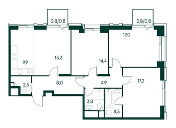 3-BD Apartment Sale, 99.1平方米 at Primavera, Volokolamskoye Highway, вл67, Moscow, Russia #3