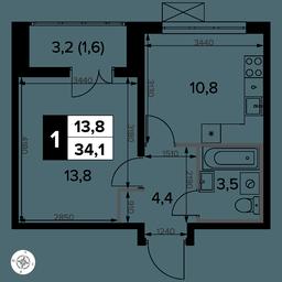 1-BD Apartment Sale, 34 sq. m. at Yzhnaya Bitsa, Yuzhnaya Bitsa Residential Complex, posyolok Bittsa, Leninskiy City District, Moscow Region, Russia #4
