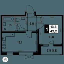 1-BD Apartment Sale, 42.3 sq. m. at Yzhnaya Bitsa, Yuzhnaya Bitsa Residential Complex, posyolok Bittsa, Leninskiy City District, Moscow Region, Russia #4