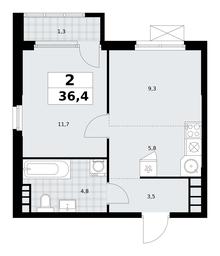 1-BD Apartment Sale, 36.4 sq. m. at Yzhnye Sady, Yuzhnye Sady Residential Complex, Moscow, Russia #3