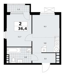 1-BD Apartment Sale, 36.4平方米 at Yzhnye Sady, Yuzhnye Sady Residential Complex, Moscow, Russia #2