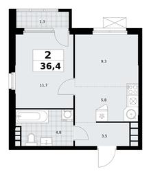 1-BD Apartment Sale, 36.4平方米 at Yzhnye Sady, Yuzhnye Sady Residential Complex, Moscow, Russia #3