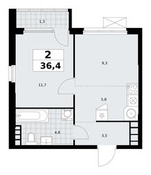 1-BD Apartment Sale, 36.4平方米 at Yzhnye Sady, Yuzhnye Sady Residential Complex, Moscow, Russia #3 1-BD Apartment Sale, 36.4平方米 at Yzhnye Sady, Yuzhnye Sady Residential Complex, Moscow, Russia #3