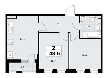 1-BD Apartment Sale, 48.6平方米 at Yzhnye Sady, Yuzhnye Sady Residential Complex, Moscow, Russia #3