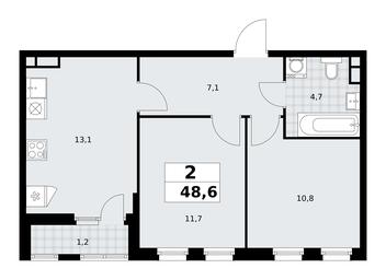 1-BD Apartment Sale, 48.6平方米 at Yzhnye Sady, Yuzhnye Sady Residential Complex, Moscow, Russia #2