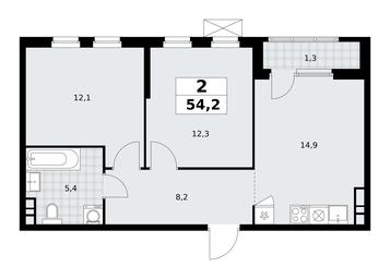 1-BD Apartment Sale, 54.2 sq. m. at Yzhnye Sady, Yuzhnye Sady Residential Complex, Moscow, Russia #3