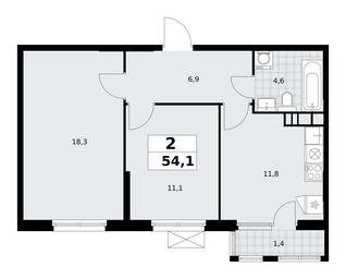 1-BD Apartment Sale, 54.1 sq. m. at Yzhnye Sady, Yuzhnye Sady Residential Complex, Moscow, Russia #2 1-BD Apartment Sale, 54.1 sq. m. at Yzhnye Sady, Yuzhnye Sady Residential Complex, Moscow, Russia #2