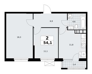1-BD Apartment Sale, 54.1 sq. m. at Yzhnye Sady, Yuzhnye Sady Residential Complex, Moscow, Russia #3