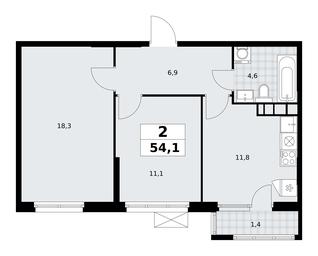 1-BD Apartment Sale, 54.1 sq. m. at Yzhnye Sady, Yuzhnye Sady Residential Complex, Moscow, Russia #3 1-BD Apartment Sale, 54.1 sq. m. at Yzhnye Sady, Yuzhnye Sady Residential Complex, Moscow, Russia #3