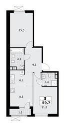 2-BD Apartment Sale, 59.7 sq. m. at Yzhnye Sady, Yuzhnye Sady Residential Complex, Moscow, Russia #2 2-BD Apartment Sale, 59.7 sq. m. at Yzhnye Sady, Yuzhnye Sady Residential Complex, Moscow, Russia #2