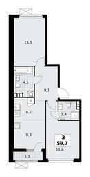 2-BD Apartment Sale, 59.7平方米 at Yzhnye Sady, Yuzhnye Sady Residential Complex, Moscow, Russia #3 2-BD Apartment Sale, 59.7平方米 at Yzhnye Sady, Yuzhnye Sady Residential Complex, Moscow, Russia #3