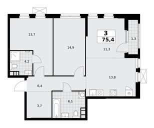 2-BD Apartment Sale, 75.4 sq. m. at Yzhnye Sady, Yuzhnye Sady Residential Complex, Moscow, Russia #2 2-BD Apartment Sale, 75.4 sq. m. at Yzhnye Sady, Yuzhnye Sady Residential Complex, Moscow, Russia #2