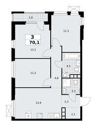 2-BD Apartment Sale, 70.1平方米 at Yzhnye Sady, Yuzhnye Sady Residential Complex, Moscow, Russia #2