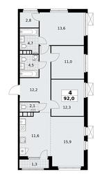 3-BD Apartment Sale, 92 sq. m. at Yzhnye Sady, Yuzhnye Sady Residential Complex, Moscow, Russia #3