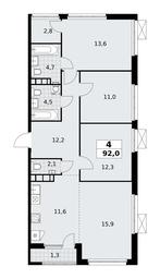 3-BD Apartment Sale, 92 sq. m. at Yzhnye Sady, Yuzhnye Sady Residential Complex, Moscow, Russia #2
