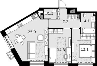 2-BD Apartment Sale, 65.1平方米 at Malevich, Otradnaya Street, 8, Moscow, Russia #4