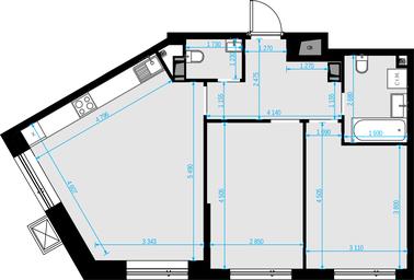 2-BD Apartment Sale, 65.1平方米 at Malevich, Otradnaya Street, 8, Moscow, Russia #2