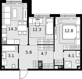 2-BD Apartment Sale, 57.1平方米 at Malevich, Otradnaya Street, 8, Moscow, Russia #4