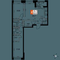 2-BD Apartment Sale, 83.6 sq. m. at Sky Garden, Stroitelny Drive, 9с6, Moscow, Russia #3