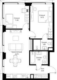 2-BD Apartment Sale, 62.4平方米 at Multikvartal CITYZEN, Vishnyovaya Street, Moscow, Russia #2