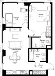 2-BD Apartment Sale, 62.4平方米 at Multikvartal CITYZEN, Vishnyovaya Street, Moscow, Russia #4
