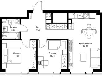 2-BD Apartment Sale, 56.5 sq. m. at Multikvartal CITYZEN, Vishnyovaya Street, Moscow, Russia #4
