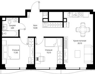 2-BD Apartment Sale, 56.5 sq. m. at Multikvartal CITYZEN, Vishnyovaya Street, Moscow, Russia #2