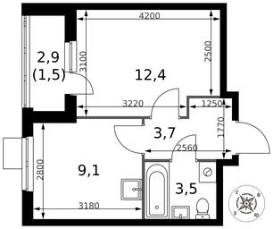 1-BD Apartment Sale, 30.2平方米 at Pervy Donskoj, zhiloy mikrorayon Sapronovo, derevnya Sapronovo, Leninskiy City District, Moscow Region, Russia #4