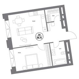2-BD Apartment Sale, 57.7 sq. m. at Kosmo 4/22, Kosmodamianskaya Embankment, 4/22с8, Moscow, Russia #4