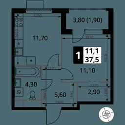1-BD Apartment Sale, 37.4 sq. m. at 1 Himkinskij, zhiloy kompleks 1-y Khimkinskiy, kvartal Mezhdunarodny, mikrorayon Klyazma-Starbeyevo, Khimki, Moscow Region, Russia #2