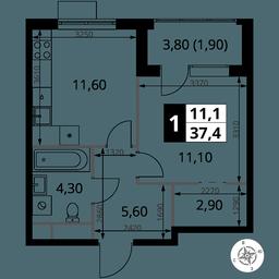 1-BD Apartment Sale, 37.4 sq. m. at 1 Himkinskij, zhiloy kompleks 1-y Khimkinskiy, kvartal Mezhdunarodny, mikrorayon Klyazma-Starbeyevo, Khimki, Moscow Region, Russia #3