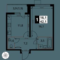 1-BD Apartment Sale, 42.1 sq. m. at Pervy Yuzhny, zhiloy kompleks Pervy Yuzhny, Leninskiy City District, Moscow Region, Russia #4