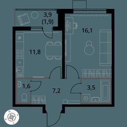 1-BD Apartment Sale, 42.1 sq. m. at Pervy Yuzhny, zhiloy kompleks Pervy Yuzhny, Leninskiy City District, Moscow Region, Russia #3