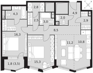 3-BD Apartment Sale, 86.3平方米 at Sydney City, Shenogina Street, 2, Moscow, Russia #3 3-BD Apartment Sale, 86.3平方米 at Sydney City, Shenogina Street, 2, Moscow, Russia #3