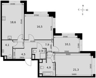 3-BD Apartment Sale, 90.8 sq. m. at Sydney City, Shenogina Street, 2, Moscow, Russia #4