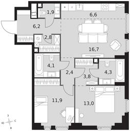 3-BD Apartment Sale, 73.7 sq. m. at Sydney City, Shenogina Street, 2, Moscow, Russia #3