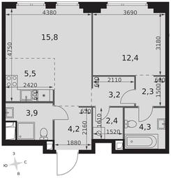 2-BD Apartment Sale, 54 sq. m. at Sydney City, Shenogina Street, 2, Moscow, Russia #2