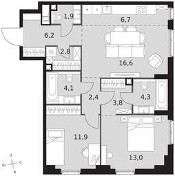 3-BD Apartment Sale, 73.7平方米 at Sydney City, Shenogina Street, 2, Moscow, Russia #3