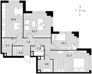 3-BD Apartment Sale, 90.8 sq. m. at Sydney City, Shenogina Street, 2, Moscow, Russia #3