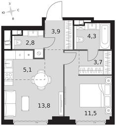2-BD Apartment Sale, 45.1平方米 at Sydney City, Shenogina Street, 2, Moscow, Russia #3