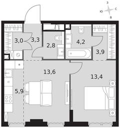2-BD Apartment Sale, 50.1平方米 at Sydney City, Shenogina Street, 2, Moscow, Russia #3
