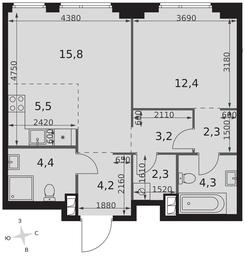 2-BD Apartment Sale, 54.4 sq. m. at Sydney City, Shenogina Street, 2, Moscow, Russia #2