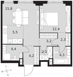 2-BD Apartment Sale, 54.4 sq. m. at Sydney City, Shenogina Street, 2, Moscow, Russia #3