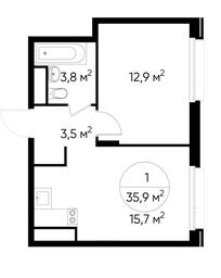 Apartment Sale, 35.9平方米 at Peredelkino Blizhnee, Korneya Chukovskogo Street, 1, Vnukovskoye Settlement, Moscow, Russia #3
