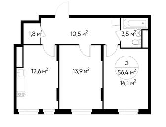 2-BD Apartment Sale, 56.4 sq. m. at Peredelkino Blizhnee, Korneya Chukovskogo Street, 1, Vnukovskoye Settlement, Moscow, Russia #3