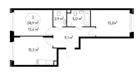 2-BD Apartment Sale, 58.9平方米 at Peredelkino Blizhnee, Korneya Chukovskogo Street, 1, Vnukovskoye Settlement, Moscow, Russia #4