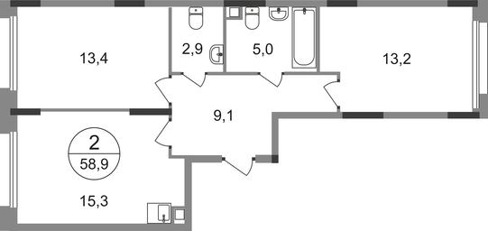 2-BD Apartment Sale, 58.9平方米 at Peredelkino Blizhnee, Korneya Chukovskogo Street, 1, Vnukovskoye Settlement, Moscow, Russia #2 2-BD Apartment Sale, 58.9平方米 at Peredelkino Blizhnee, Korneya Chukovskogo Street, 1, Vnukovskoye Settlement, Moscow, Russia #2
